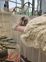 Yickyue -  Cute vintage flower bed set girl,kawaii sweet floral cotton twin full queen king home textile flat sheet pillow case quilt cover