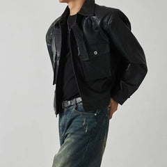Hearujoy Shoulder Pad Design Jacket For Men Spring Autumn Fashion Slim Fit Biker Leather Coats Motorcycle PU Leather Jackets Streetwear