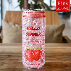 Yickyue Summer Drinking Cans Cup Creative Fashion Plastic Water Bottle With Lid Outdoor Sports Kawaii Students Drinking Straw Ice Cup