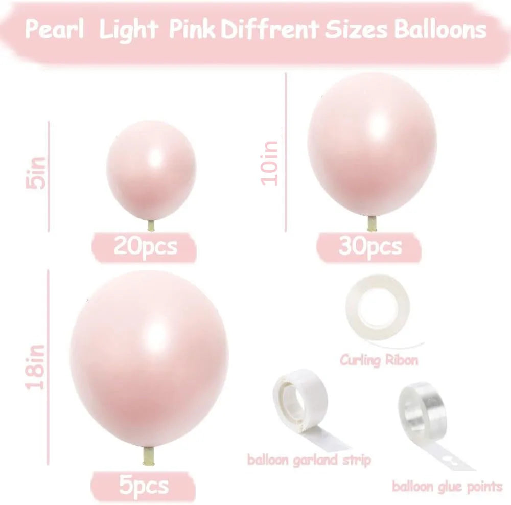 YICKYUE  -  Pearl Pink Balloons Double Stuffed Light Pink Balloons Pink Balloon Arch Kit For Baby Shower Wedding Birthday Party Decoration