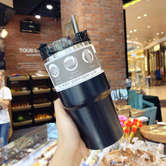 20oz/30oz Creative Vacuum Thermos Bottle With Straw Portable Large Capacity Stainless Steel Tumbler Travel Car Coffee Mugs