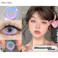 YICKYUE   -  Mill Creek 2pcs New Fashion Pink Colored Contacts Lenses for Eyes Cosmetic Blue Contact Lenses with Diopters 0~-8.00 Degree Lens