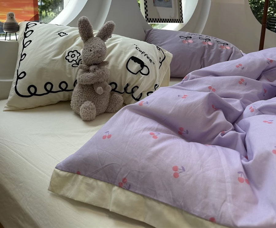 YICKYUE  -  Fashion purple cherry beding set 1.2 1.5 1.8 2.0,twin full queen king brief cotton home textile bed sheet pillowcase quilt cover