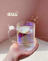 W&G Ins Laser Glass Cup Colorful Water Cup Milk Cup Juice Cup Kawaii Laser Handle Colorful Transparent Color Drink Cup