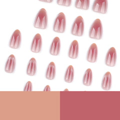 YICKYUE  -  24pcs Fake Nails Burst Glitter Blush French Cat Eye  Almond Nail Press on Nail Pieces Suitable As A Gift for Friends and Family