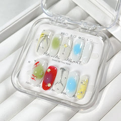 YICKYUE  -  10Pcs Almond Handmade Press On Nails Fake Nail Full Cover Metallic Glitter Spice Girl French Design Manicure False Nails