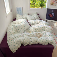 YICKYUE  -  Ins Korean Style Duvet Cover Set Quilt Set Bow Dot Bed Sheet Set For Girls Bedding Set For Bedroom