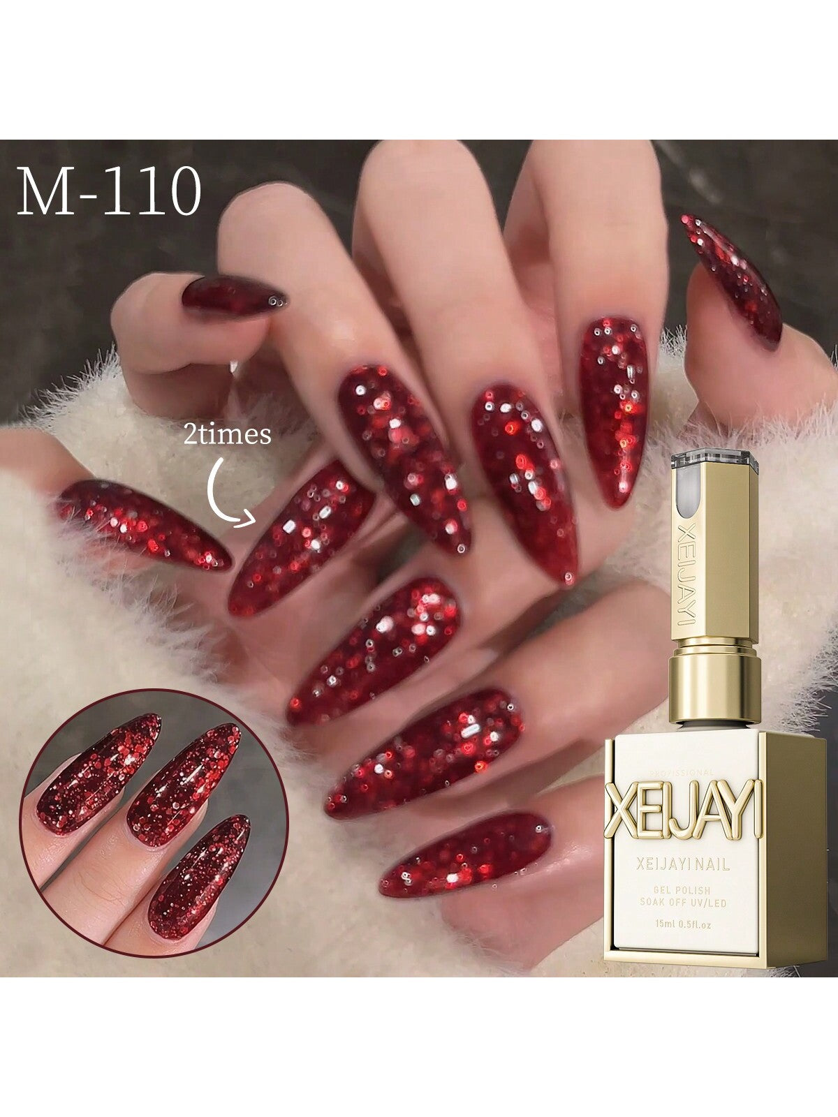 YICKYUE  -  1pc 15ml Red Shimmer Gel Nail Polish, Reflective Gel Polish for Women, High Shine Glitter Nail Gel