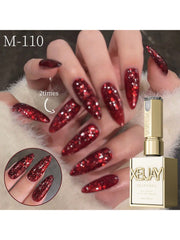 YICKYUE  -  1pc 15ml Red Shimmer Gel Nail Polish, Reflective Gel Polish for Women, High Shine Glitter Nail Gel