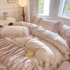 YICKYUE  -  Pink Gingham & Ditsy Floral Bedding Set