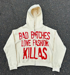 Hearujoy  y2k Streetwear Goth Letter Print Oversized Hoodie Women 2024 Fashion Casual Loose Harajuku Versatile Zipper Sweatshirt Top