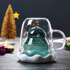 Transparent Double Layered Anti Scald Glass Christmas Tree Starry Sky Coffee Mug Thermal Insulation Breakfast Milk Cup