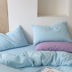 Yickyue 100%Washed Cotton Vibrant Solid Color Bedding Set Super Soft Comfortable Duvet Cover Bed Sheet Pillowcase Twin Queen King 4/7Pcs