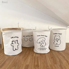 Yickyue Ins Cartoon Cute Bear Laundry Basket Organizer Cotton Linen Waterproof Home Bedroom Large Laundry Bags For Dirty Clothes Hamper