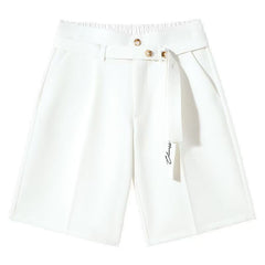 Hearujoy Fashion Suit Shorts Men Women Adjustable Waist Belt Loose Five Quarter Pant Summer Ice Silk Casual shorts Unisex Streetwear