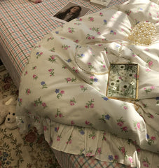 YICKYUE  -  Elegant romantic flower bedding set girl,cotton fairyfair ruffled twin full queen home textile bed sheet pillow case quilt cover