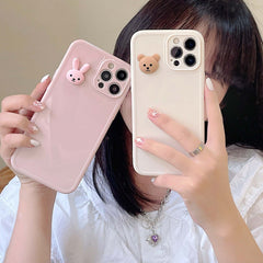 3D rabbit bear phone cover for iphone 12 mini 7 8 plus x xr xsmax 11 pro max soft silicone couple cartoon cute case shell conque