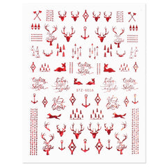 Holographic Red Christmas Nail Sticker Shine Glitter Snowflake Elk Santa Claus Transfer Slider Winter 3D Decal SASTZG050-058