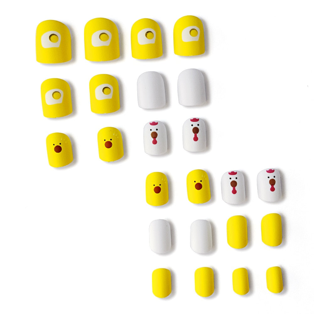 24Pcs Wearable Short Fake Nails Jump Color Side Reusable Stick-on Nails Full Cover Press On Nails Tips Art with Glue