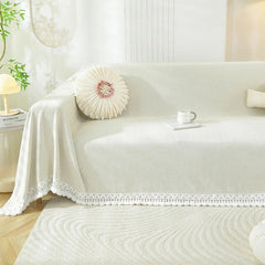 Herringbone Chenille Solid Sofa Towel Thickened Fur Ball Edge Sofa Cover for Four Seasons Cozy Skin-Friendly Blanket for Office