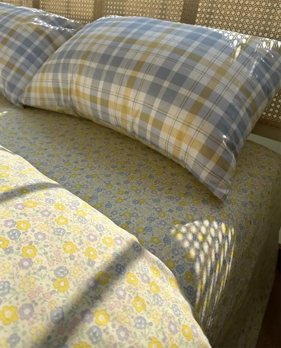 Yickyue -  Fresh pastoral flower bedding set,twin full queen king yellow blue floral cotton home textile bed sheet pillow case quilt cover