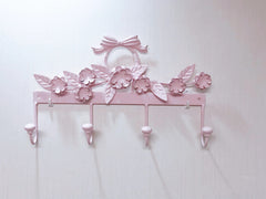 YICKYUE  -  Pink Bow Wall Coat Racks Hanging Clothes Bag Long Strip Hook Entrance Door Keys Holder White Bathroom Wall Hangers Room Decor