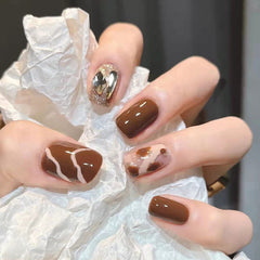 Leopard Diamond Fake Nails Art Nail Tips Press on False Nails Set Full Cover Artificial Short Square Head Fingernails