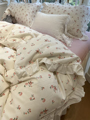 Yickyue -  Cute vintage flower bed set girl,kawaii sweet floral cotton twin full queen king home textile flat sheet pillow case quilt cover