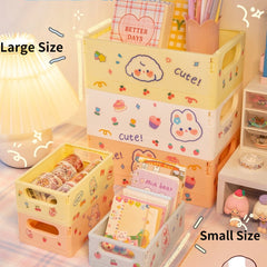 Ins Kawaii Desktop Storage Basket Box Organizer Plastic with Handle Cosmetic Folding Storage Box Basket Collapsible Home Decor