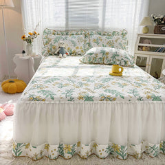 Yickyue Korean version of the cotton quilted bed skirt one-piece non-slip princess bed cover cotton thickened bed sheet skirt type