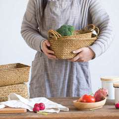 MDZF SWEETHOME Storage Basket Straw Ratt Basket Bread Vegetable Fruit Egg Kitchen Living Room Desktop Storage Basket With Handle