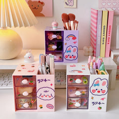 Cartoon Cute Pen Holder Creative Kawaii Ins Desktop Multifunctional Childrens Student Stationery Cosmetics Storage Box Organizer