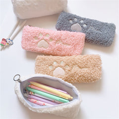 Kawaii Cat Claw Plush Pencil Case Pencil Eraser Ruler Stationery Storage Box Cute Makeup Brush Storage Bag School Supplies