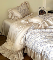 Yickyue -  fairyfair ruffled pastoral flower beding set,elegant full queen king home textile flat sheet pillowcase duvet cover
