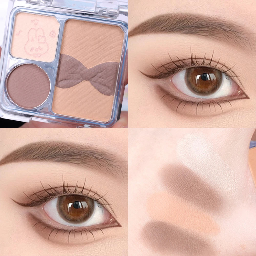 YICKYUE  -  Glitter Blue Eye Shadow Palette 3-Colors Pearly Eyeshadow Palette Nude Pink Long Lasting Korean Eyes Make Up Palette Cosmetics