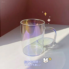 Ins Laser Glass Cup Heat Resistant Coffee Mug Cute Transparent Colorful Drinking Cups For Girl Creative Tea Juice Milk Glass Cup