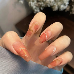 New Spring with Rhinestone Fake Nails Detachable Extra Long Coffin Flower French Ballerina False Nails Full Cover Nail Tips 24pc