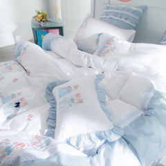 Yickyue Elegant embroidery Bedding Set Super Soft Egyptian cotton  Duvet Cover Flat Sheet Pillowcase Comforter Bed Set Queen King Size