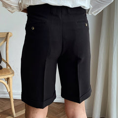 YICKYUE  -  Summer Suits Shorts Men Solid Color Business Dress Pants Office Social Casual Slim Fit Pants Wedding Streetwear Trousers