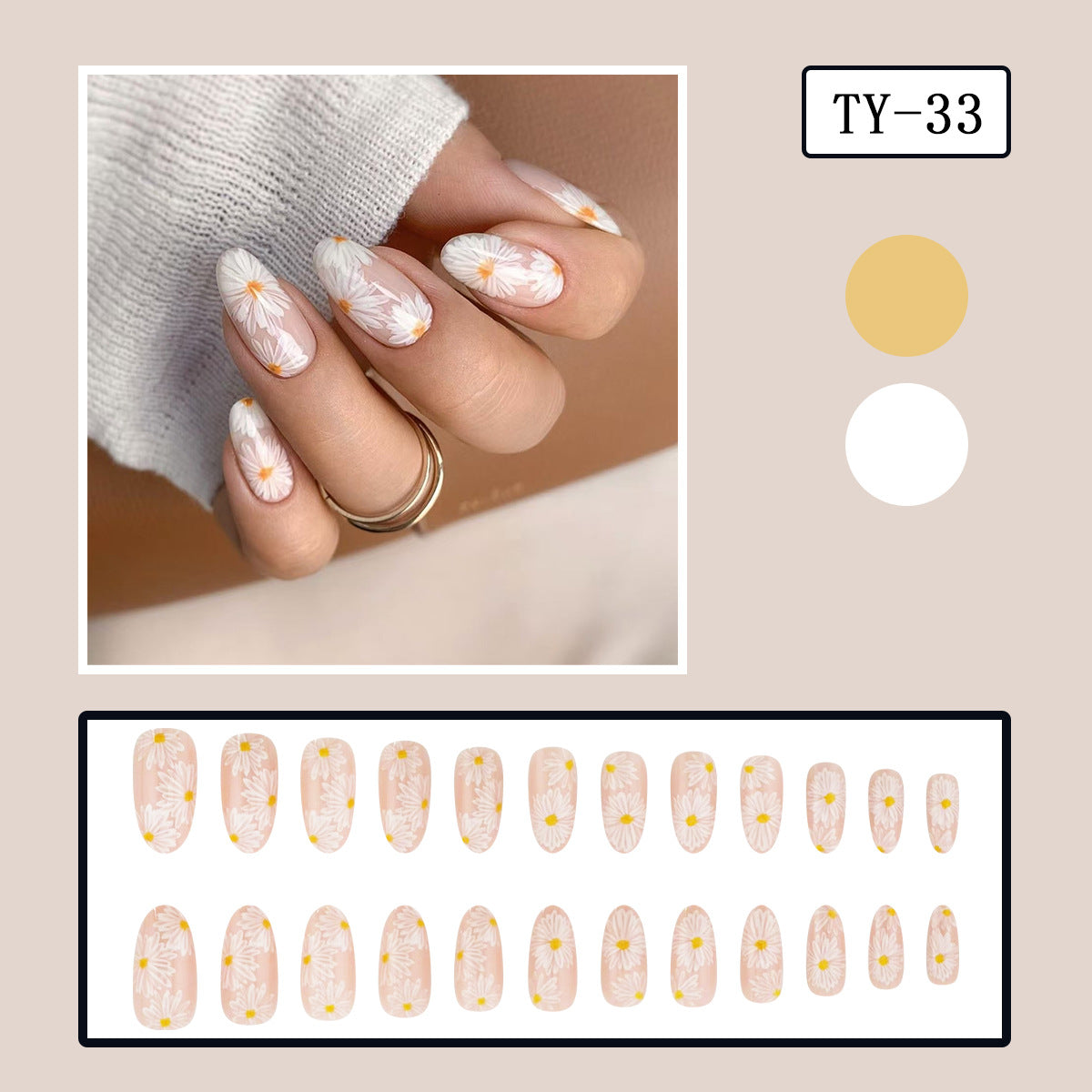 YICKYUE  -  24pcs 3D Carved Petal Decor False Nails Gradient Blue Almond Fake Nails Tips Wearable Detachable Spice Girl Press on Nails
