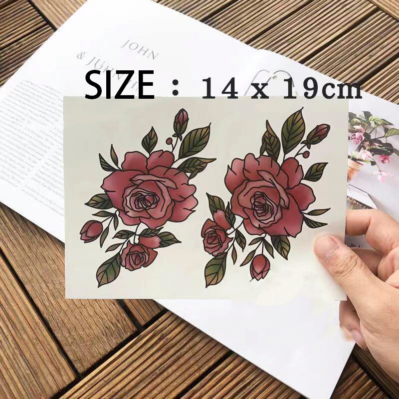 Waterproof Temporary Tattoo Sticker Rose Flower Leaves Color Design Body Art Fake Tattoo Flash Tattoo Chest Clavicle Female Male
