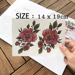 Waterproof Temporary Tattoo Sticker Rose Flower Leaves Color Design Body Art Fake Tattoo Flash Tattoo Chest Clavicle Female Male