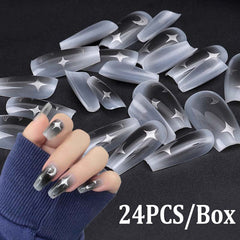 Yickyue Black Fake Nail Long Ballet Reusable Adhesive Acrylic Press on Set Nails Dark Acrylic Artificial False Nails Arts Tips 24Pcs/Box