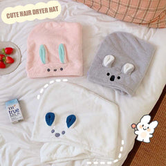 W&G Women Dry Hair Cap Fine fleece Cute Bunny Bear Towels Korea Absorbent Soft Cute Hair Towel Shampoo Shower Cap Dry Hair Towel
