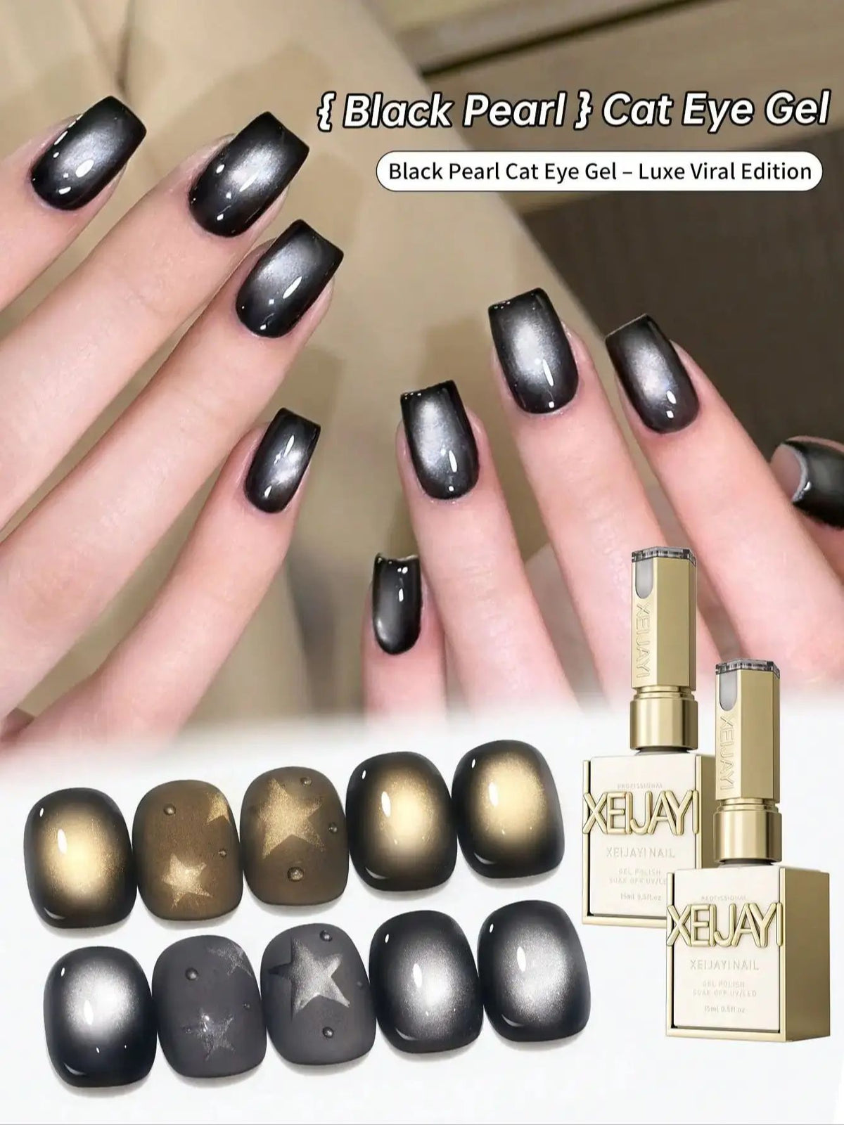 YICKYUE  -  2 Colors 15ML Black pearl cat Eye Nail Gel Set Semi Permanent Nail Art Soaking UV LED Nail Salon DIY Nail Salon Gel