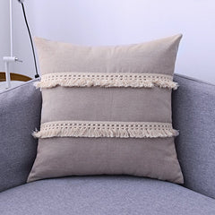 J Cotton Linen Cushion Cover 30x50cm/45x45cm Pillow Cover Beige Grey Blue Yellow Boho Style Tassles for Sofa BedHome Decorative