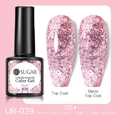 YICKYUE  -  Gel Nail Polish 7.5ml Nude Pink Semi Permanent UV Gel Varnish Soak Off Glitter Sequins Nail Art Gel Need Base Top Coat
