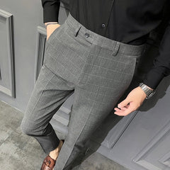 YICKYUE  -  Brand Clothing Spring Summer New Plaid Dress Pants Men Clothing Business Formal Wear Slim Fit Office Trousers 36 38