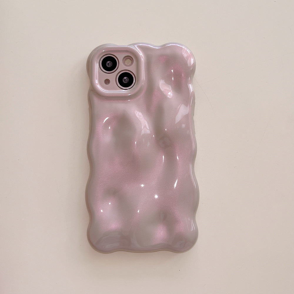 YICKYUE  -  3D Bubble Wave Pattern Phone Case For iPhone 16 15 14 13 12 11 Pro Max Pearl Powder Color Soft Shockproof Back Cover