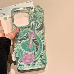 YICKYUE  Green Snake Playing the Piano Phone Case For iPhone 16 Pro Cases iPhone 15 14 13 12 11 Pro Max XS X XR 7 8 Plus Clear Soft Cover